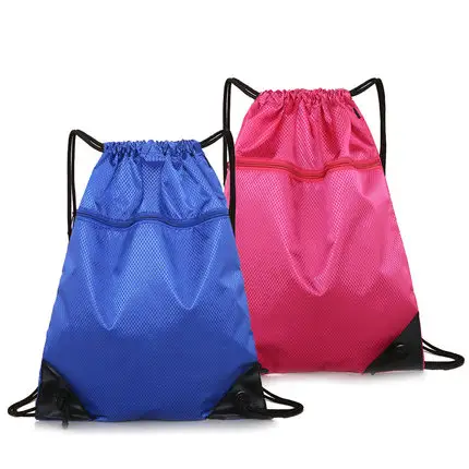 Waterproof lightweight foldable backpack sport gym fitness drawstring bag with outside zipper pocket