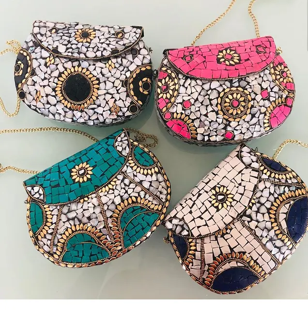 Bolso de mano de alta calidad con mosaico y metal para mujer, elegante bolso de mensajero a bajo precio de LUXURY CRAFTS