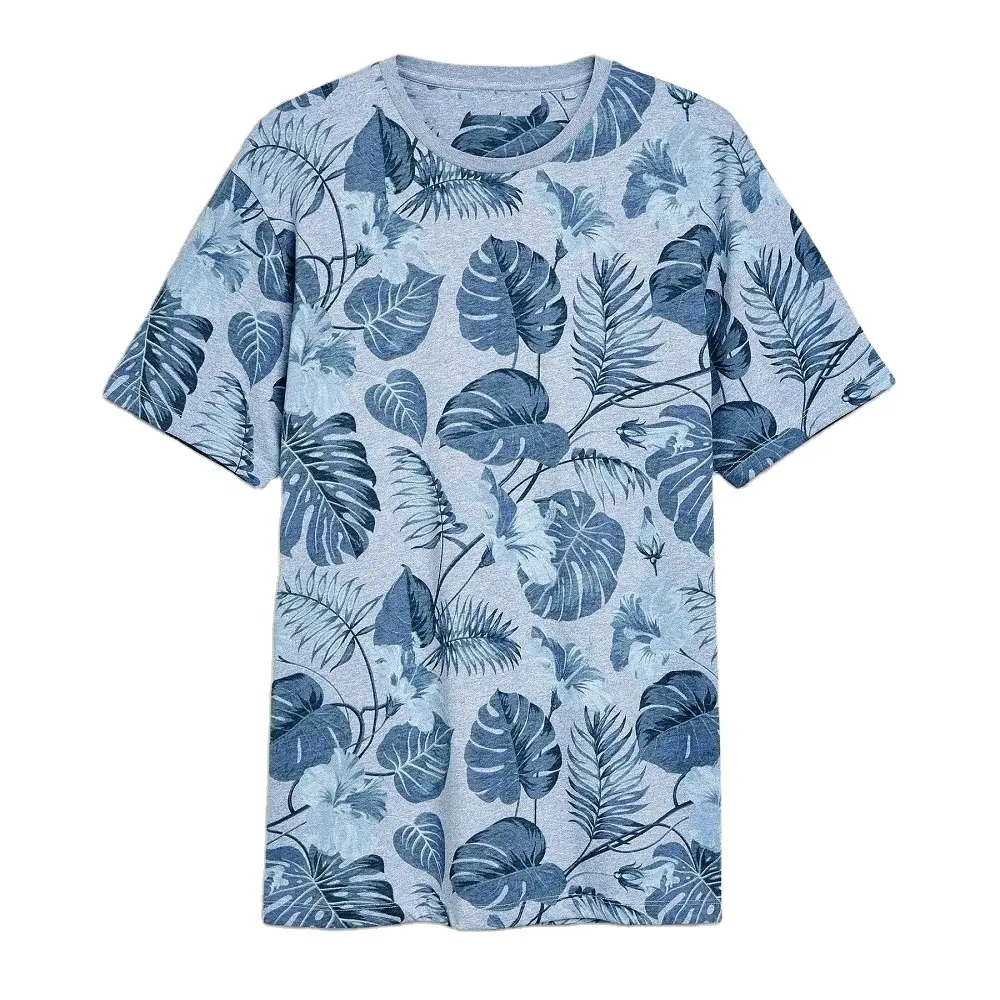 Allover Tropical deixa impressão t-shirt dos homens casual wear funky elegante moda verão desgaste da praia tees camisas listradas malha macia