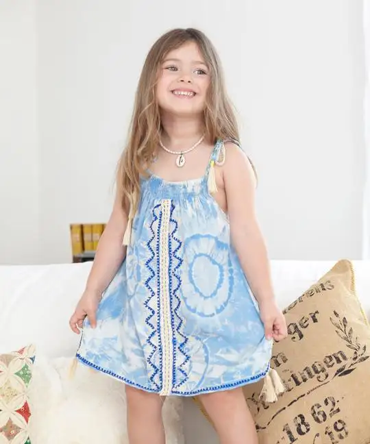 2019 Wholesale Summer Kids Clothing Embroidered Dress Looking Fairy Tunic For Baby Girl Party Rayon Frock Beach Cover Up Dress