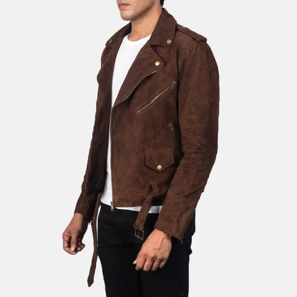 Heren Groothandel Echte Slim Fit Chocolade Bruine Kleur Suède Jas Met Oem Service