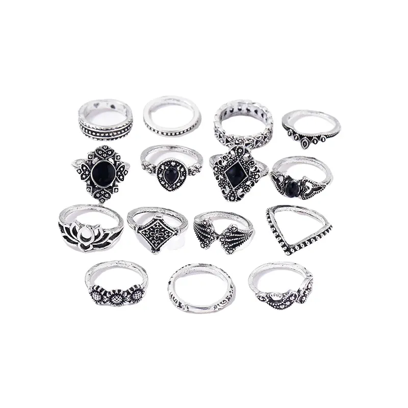 15 pz/set Boho Vintage Hollow Rings Set per le donne anello da dito in cristallo femminile gioielli bohémien regali anello Vintage