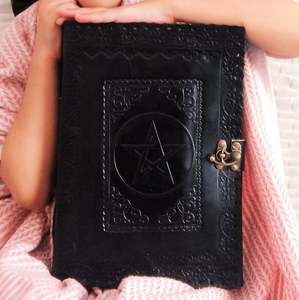 Large <strong>Celtic</strong> Embossed Black Leather Journal with Lock, Book of Shadows, Spell Book - Product Image 1