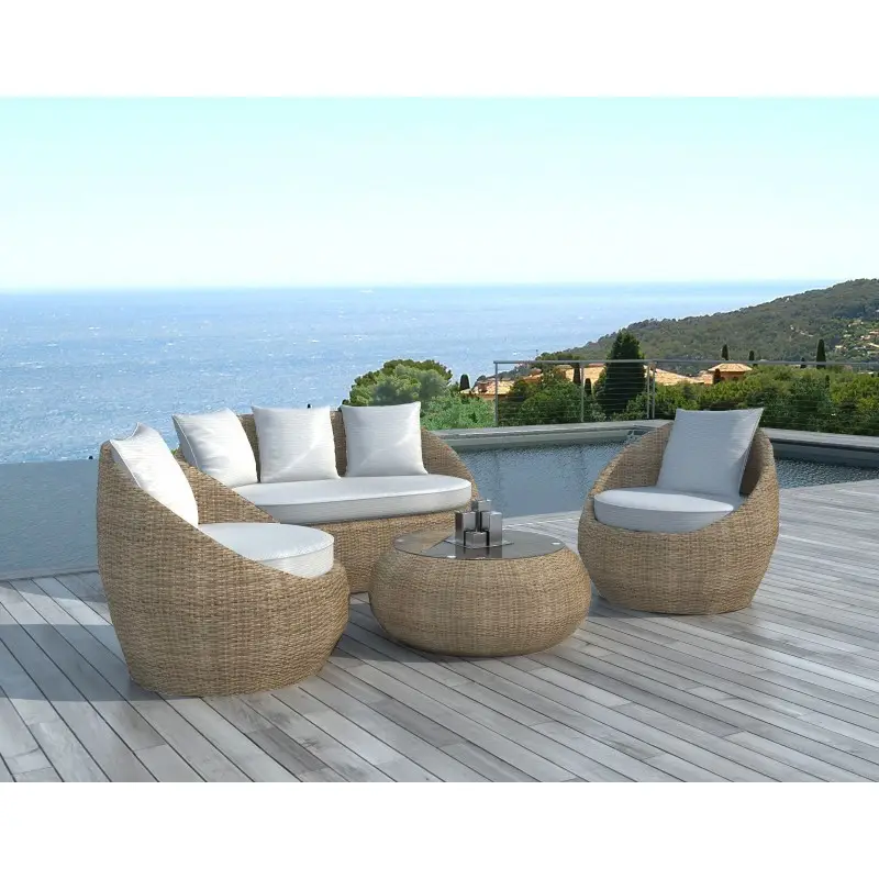 Outdoor furniture wicker rattan sofa set brown rattan and round table