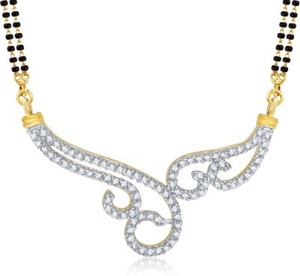14 K Gold Plated Indian White Cubic Zircon Traditional Black Beaded Pendant Necklace Mangalsutra JewelryためWomen - Product Image 1