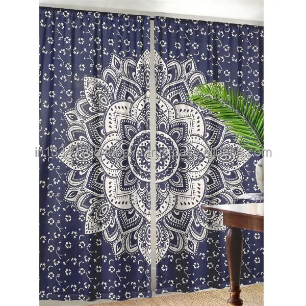 100% Baumwolle Indien Ready Made Schwarz Ombre Mandala Hippie Fenster vorhänge Indian Drape Balkon Wohnzimmer Dekor Vorhang Boho Set