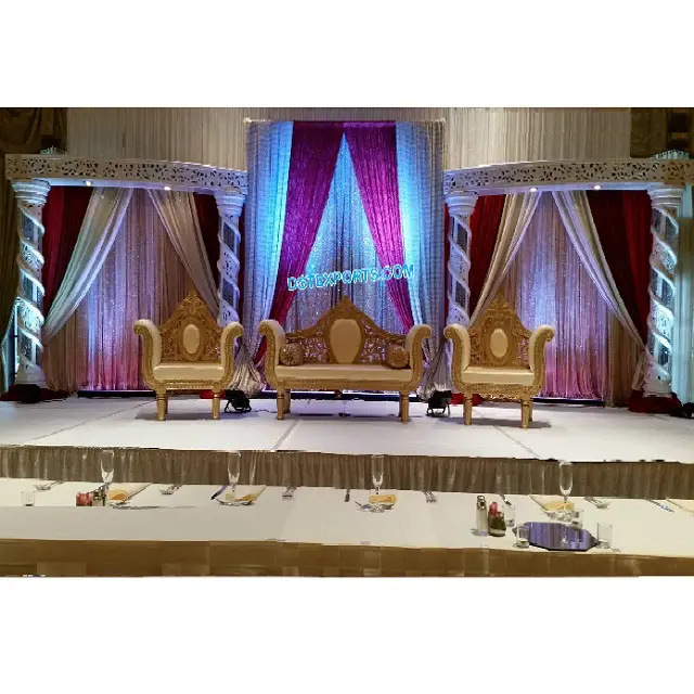 Pilares y arcos asiáticos para boda, decoración de escenario de lujo para recepción, configuración de escenario blanca, Walima musulmana, diseño abierto, decoración de escenario