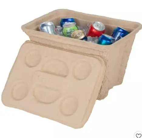 Caja de almacenamiento de pulpa, bandeja de papel, Enfriador de hielo de pulpa biodegradable, contenedor de cerveza