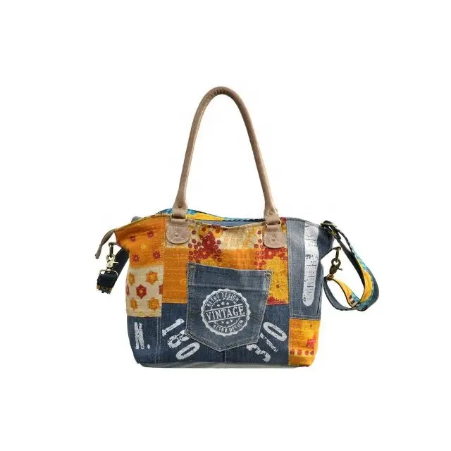 Delle donne Del Cuoio Genuino Vecchio Kantha di Cucitura del tessuto Patchwork Vintage Floral Borsa Cross body Bag