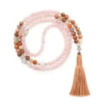 High Quality Peach Moonstone and Garnet 108 Beads Meditation Mala Knotted mala for pooja worship wholesale price india