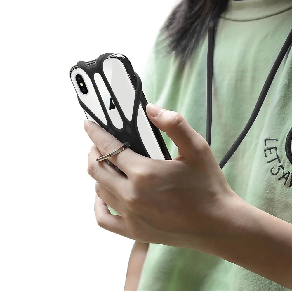 Evrensel özel tasarım silikon kordon telefon kılıfı silikon tampon durumda kayış ile cep telefonu için