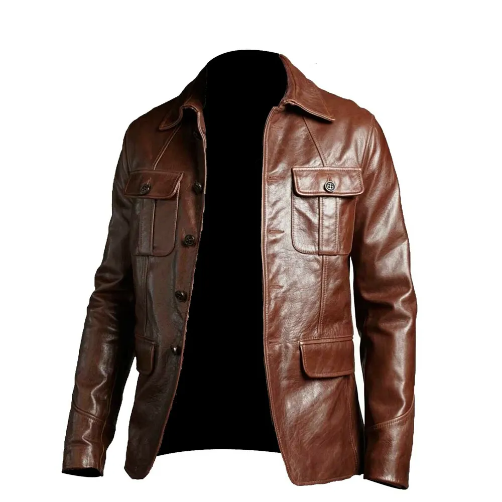 Veste marron pour hommes, entièrement personnalisée, taille Plus, fermeture éclair, veste en cuir pour hommes, nouveau Design