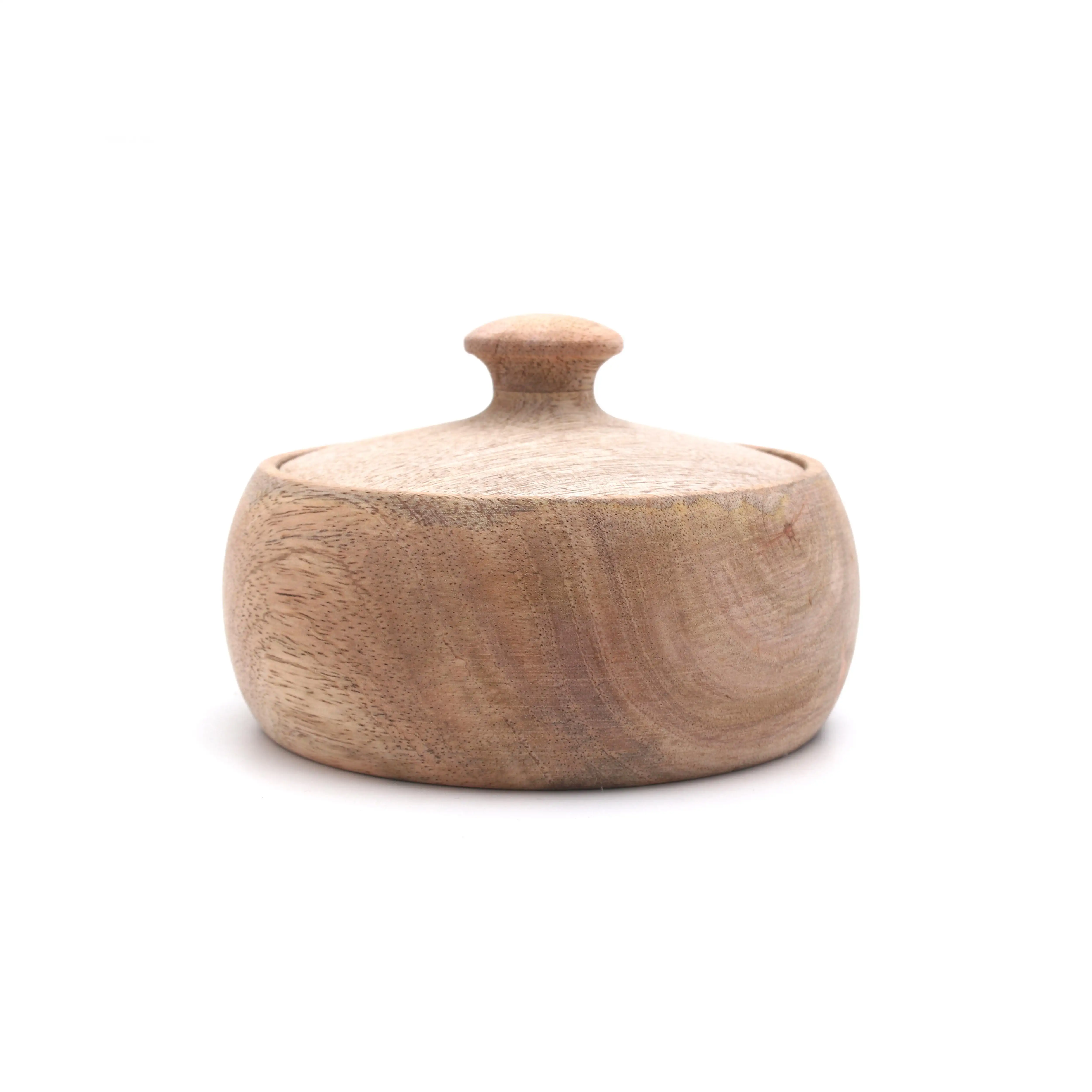 Natural Mango Wood Serving Bowl with Lid Handcrafted Wood Salt Sugar Spice Store Box Best Home Gift Mango Wooden Serving Bowl