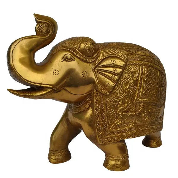 Statue d'éléphant décorative pour cadeau et décor-laiton métal-finition antique