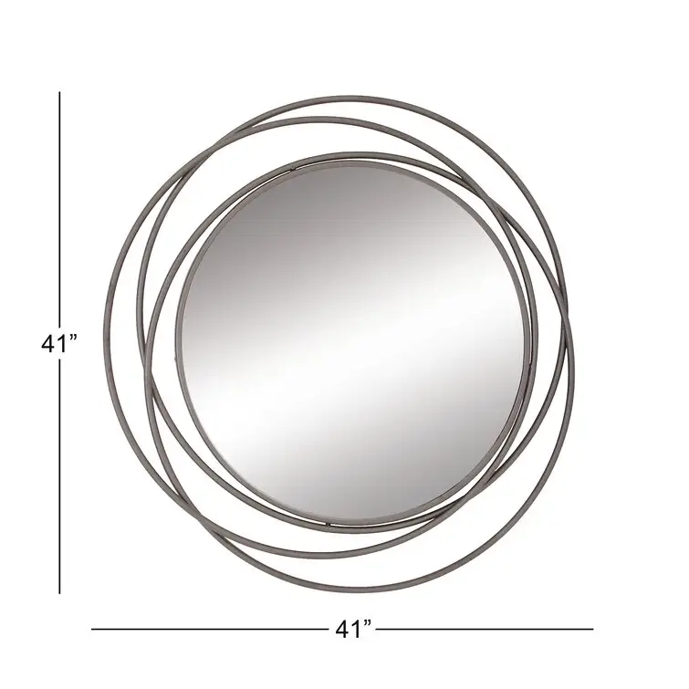 Specchio da parete in metallo a 3 anelli da 41 pollici rotondo grigio di alta qualità decorativo più economico per la decorazione del soggiorno da pranzo del bagno