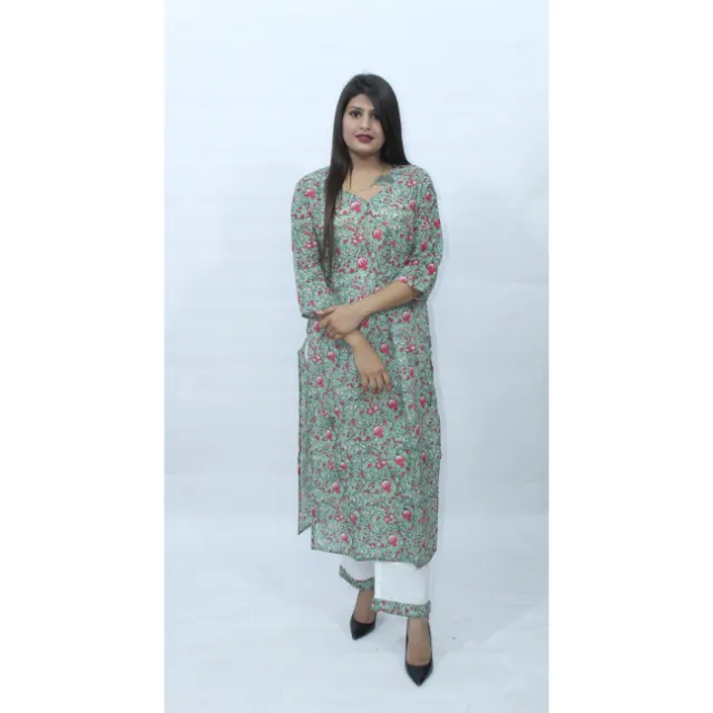 Indian Cotton Printed Kurti With Pant For Casual And Summer Wear Indian Women's Wear Kurti Dress Set Women Ethnic Top Tunic