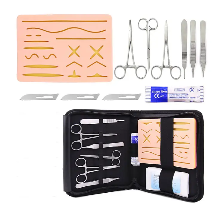 Kit di allenamento per sutura, Kit di pratica per sutura medica Include 17 cuscinetti per sutura per ferite pretagliate, strumenti per sutura