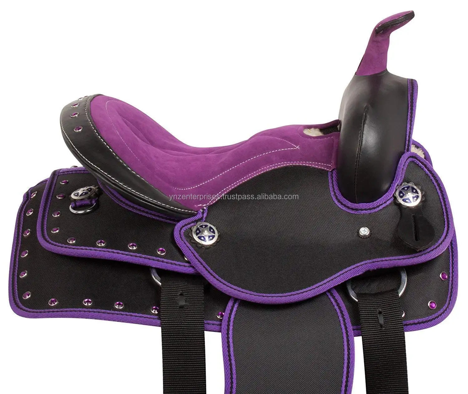 Selle de cheval de course à baril occidental synthétique de qualité supérieure, selle synthétique violette noire avec ensemble de crochets