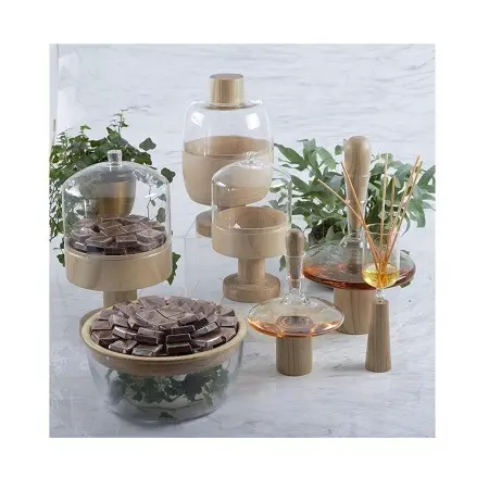 Servidor de chocolate de madera y acrílico Cuencos de servicio de postre redondos de la mejor calidad para decoración de bodas y fiestas