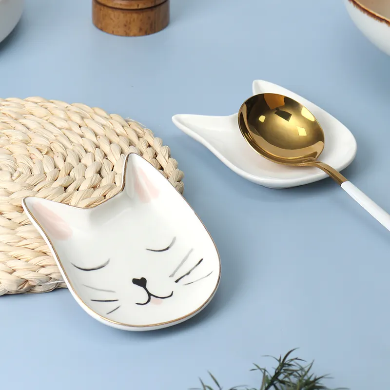 Custom Kitchen Counter Utensil Holder Small Dish Ceramic Coffee Spoon Holder Porcelain Spoon Rest
