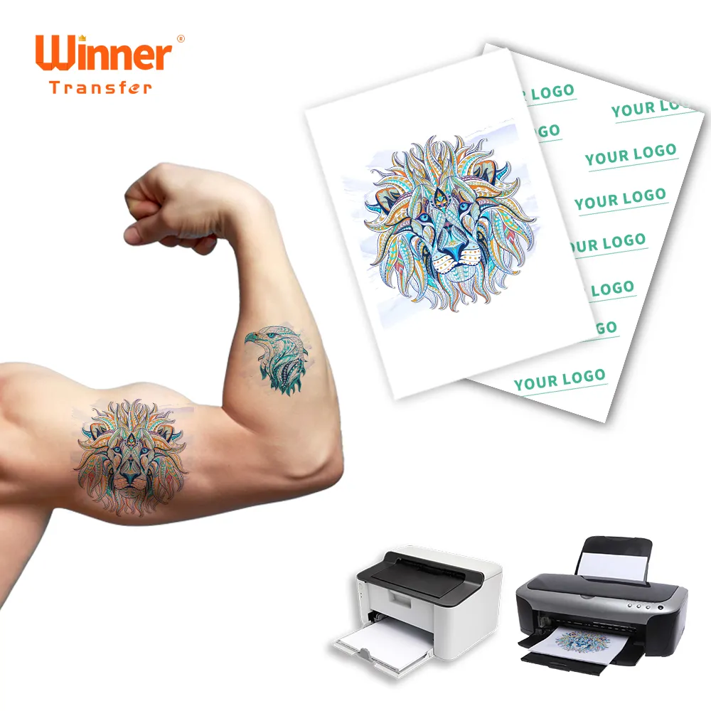 Confezione di vendita calda da 100 fogli senza screpolature a getto d'inchiostro laser trasparente carta per tatuaggi trasferimento d'acqua temporaneo per la pelle