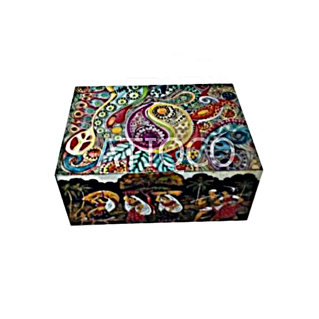 Boîte en bois vintage au Design peint à l'ancienne, boîtes cadeau décoratives fantaisistes bon marché, fourniture directe d'usine