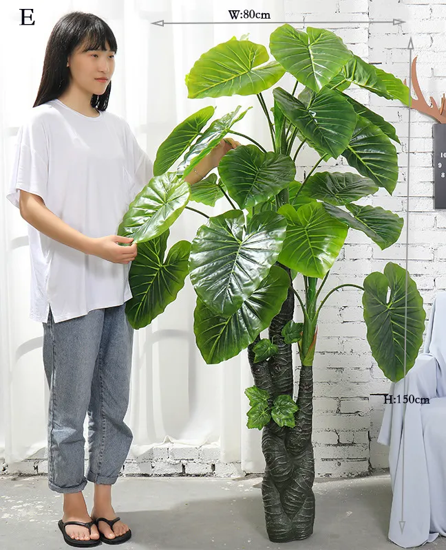 Prix bon marché de l'arbre artificiel de plante artificielle avec de grandes feuilles en plastique pour la décoration de bureau d'hôtel à la maison