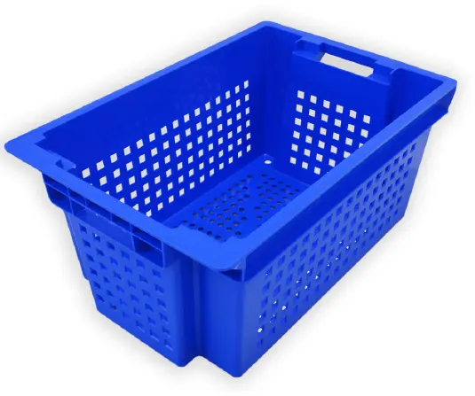 Caixa de plástico UP HDPE cor azul 600 x 400 x 320 mm empilhável vegetal iso 9001:2015 produto industrial de qualidade alimentar