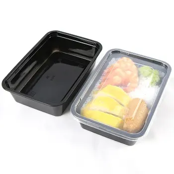 500ML Microwave Black PP Plastic Food Container Take Away Lunch Box With Lids