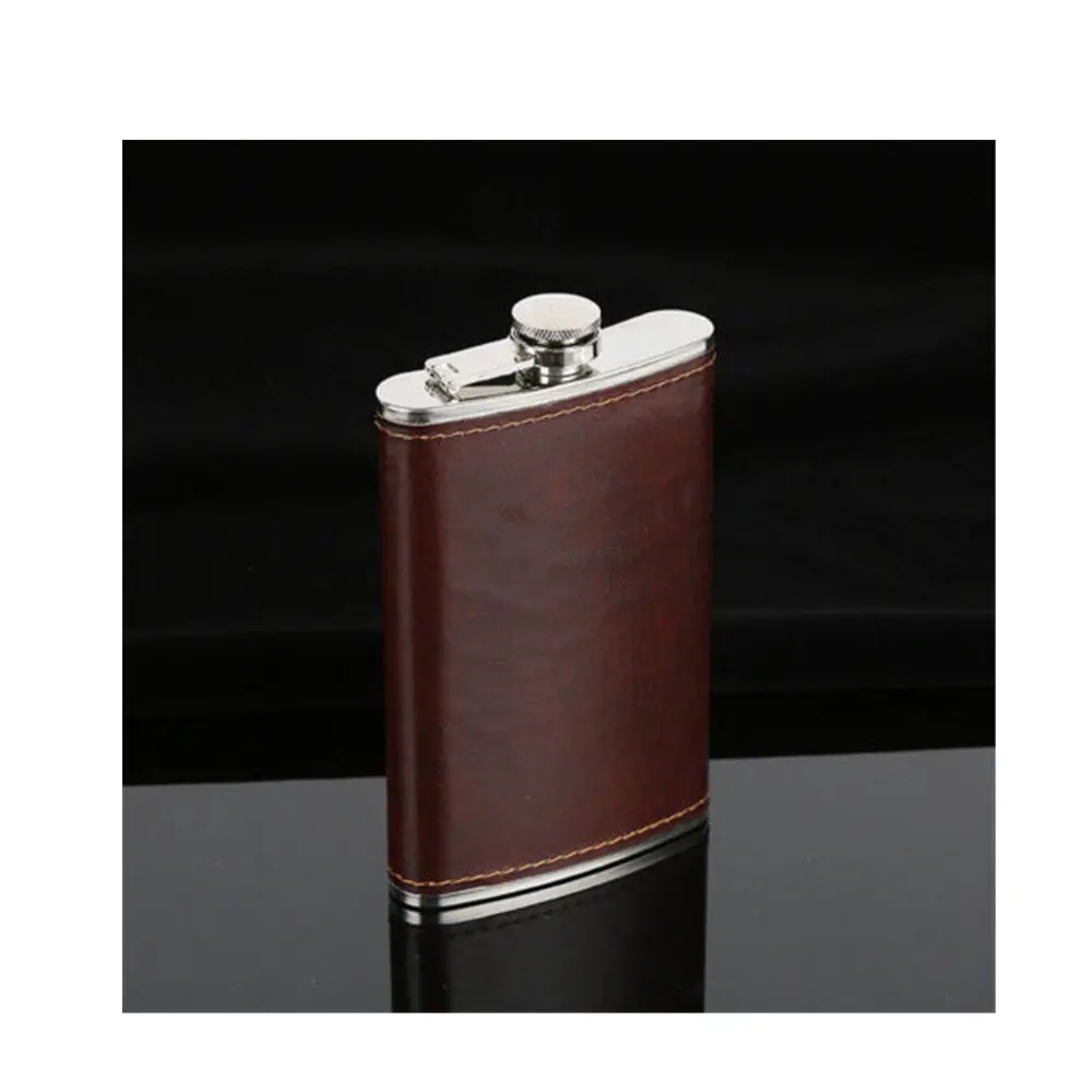 Stainless Steel PU or Leather Cover Whisky 8 oz Wine Bottle Hip Flask Wholesale and Manufacturers