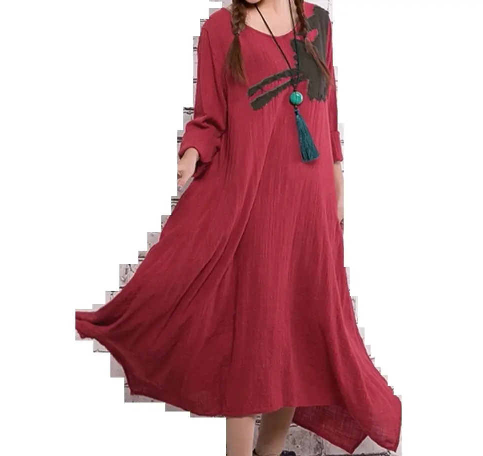 Suelto vestido manga larga con Irregular bolsillo Maxi vestido para las mujeres de Bangladesh en precio competitivo