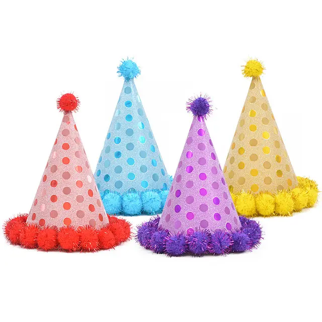 New Products Birthday Children's Adult Party Decorations Glitter Bronzing Dot Plush Ball Birthday Party Supplies Hats