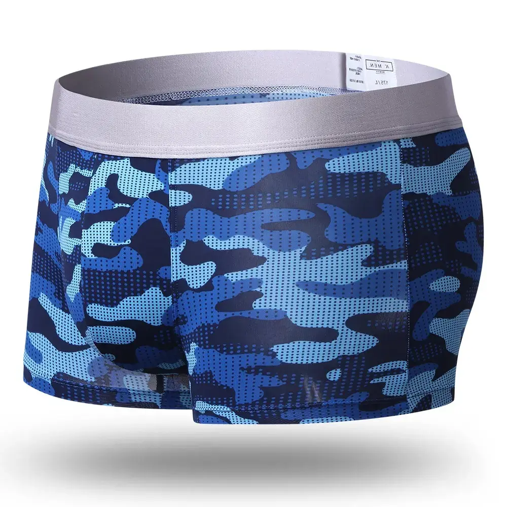 Caixa de roupa íntima de seda, venda quente de cuecas boxer de seda respirável masculino, cuecas com estampa de secagem rápida