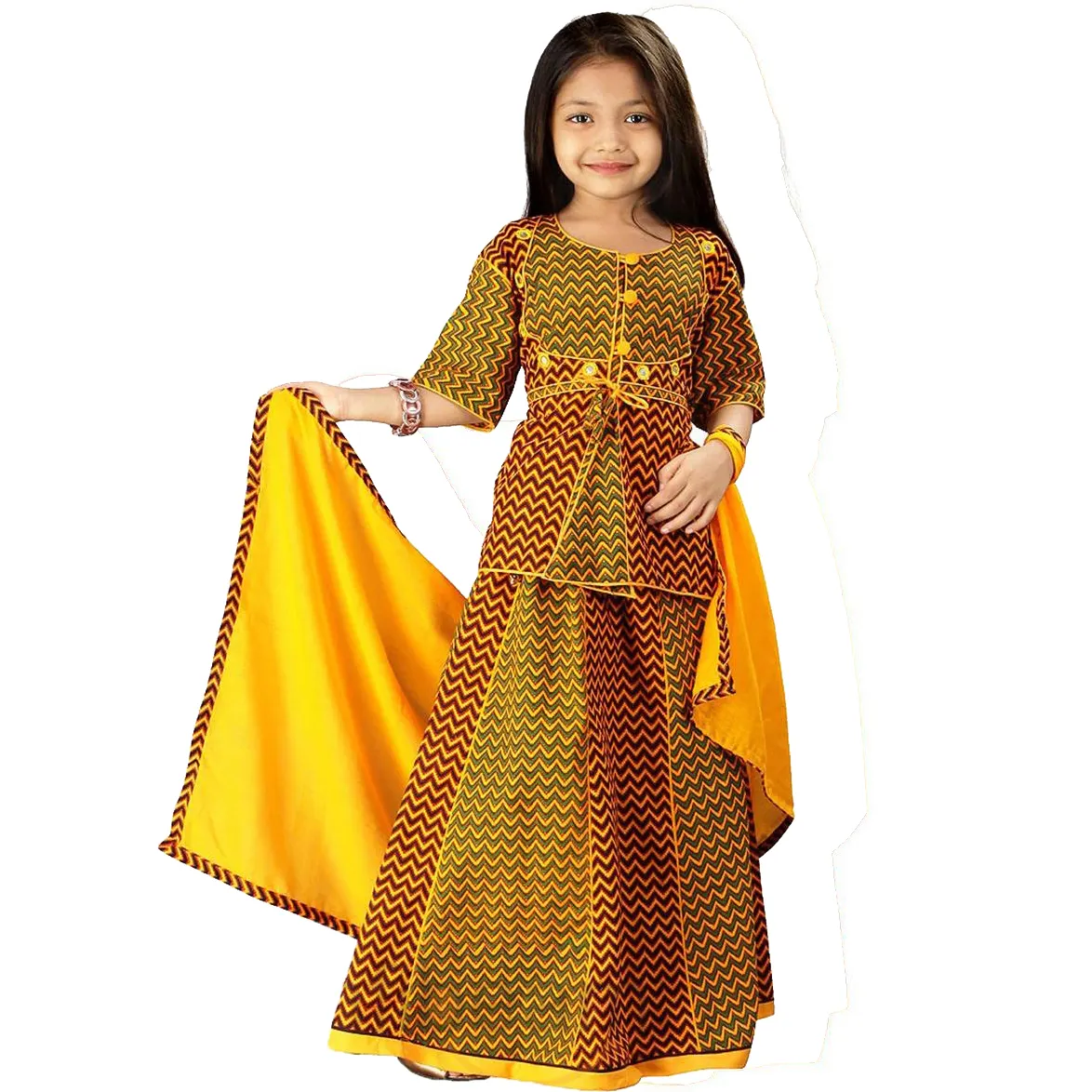 Lehanga Choli-vestidos de algodón tradicional hechos a mano para niños, trajes étnicos de baile de Garba