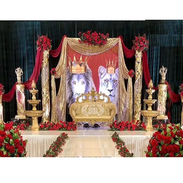 Decoración de escenario, escenario de boda, Rey y Reina, de diseño, bajo precio, para recepción de princesa, venta al por mayor