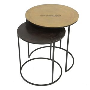 Mesa de centro redonda de anidación, Juego de 2 muebles de diseño moderno, mesa lateral con patas acabadas de cobre brillante para Decoración - Product Image 2