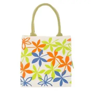 Покупайте холщовую экологически чистую сумку Vermello с цветочным принтом из джута, разноцветная ручка, свободный размер, Лучшая цена в Индии, Дели, цветочный принт