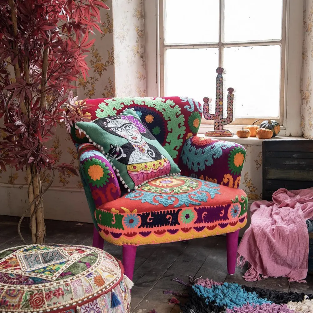 Interior Home Designer Boho Colorful Hand Embroidered Chair Living Room Wholesale Furniture Arm Chair Upholstered Modern Chair
