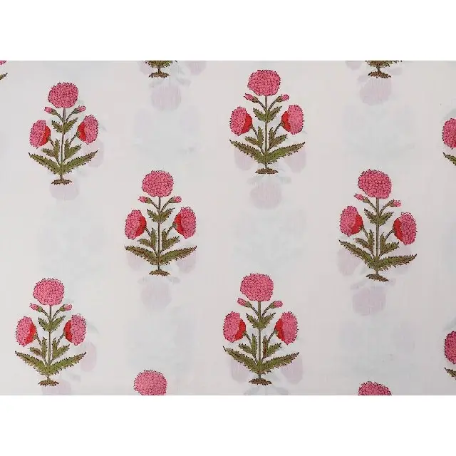 Floral White and Rose Pink 100% Cotton Quilting Fabric by the yard Running Sewing Fabric Scarves Decorative Fabric