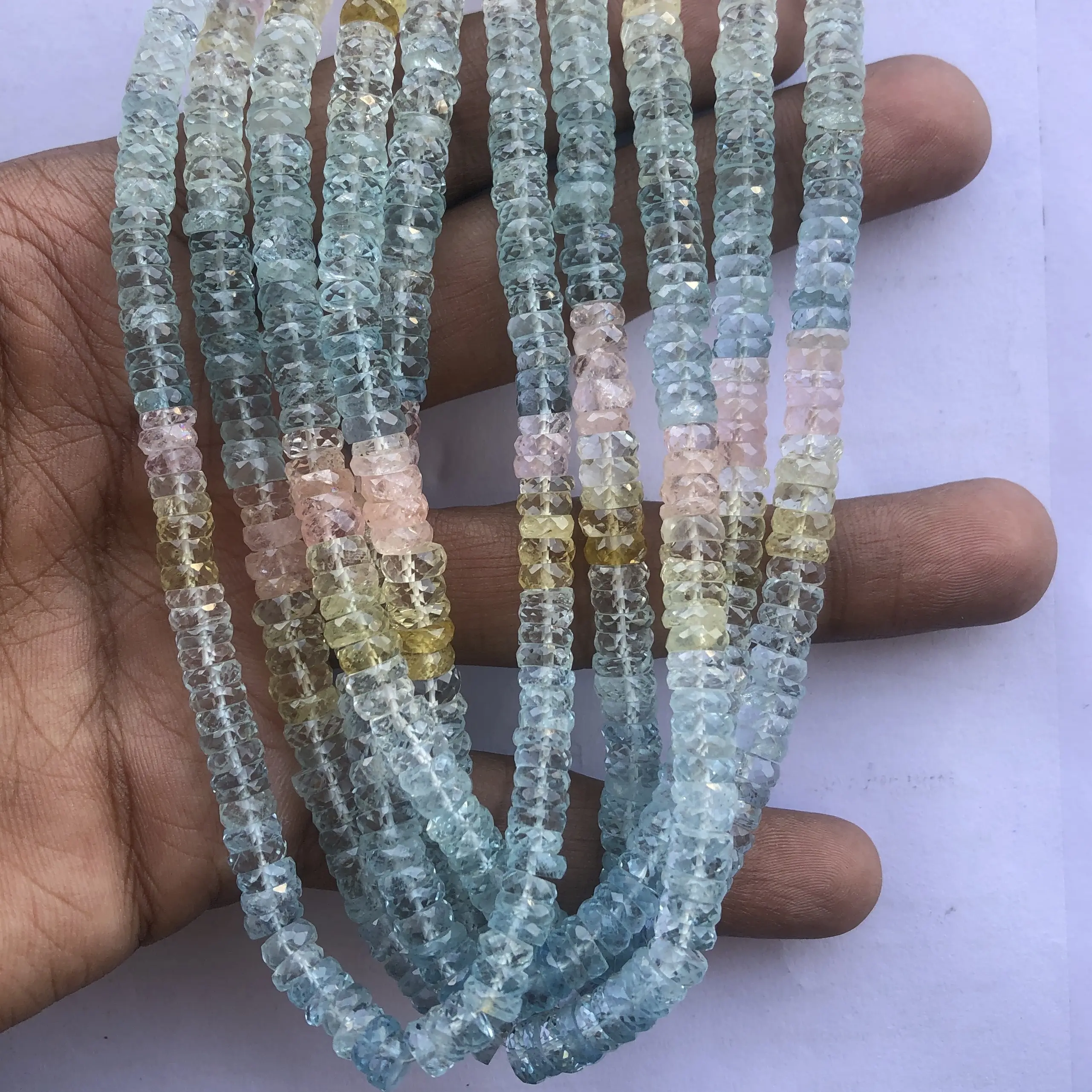 Naturale Multi acquamarina pietra sfaccettato Heishi/pneumatico gemma perline filo di corda per la creazione di gioielli collane bracciali Online