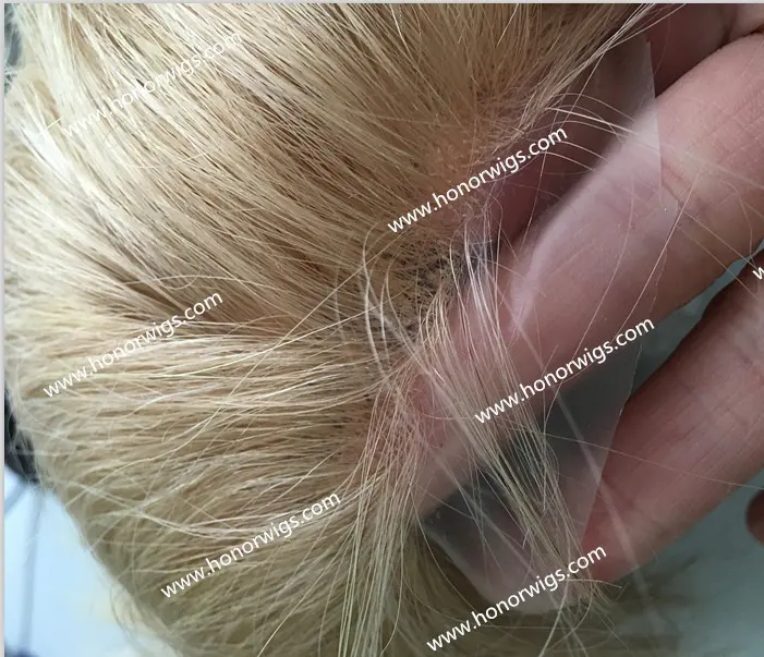 El suizo lleno Peluca de encaje propio del cliente 052503 de pelo de 110% de densidad 0,5 pulgadas de ancho plantilla sizesuper delgada piel para nuestro cliente Y