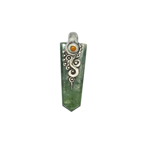 จี้หินกึ่งมีค่าสีเขียวหยกแบนจี้ทิเบต - Product Image 1