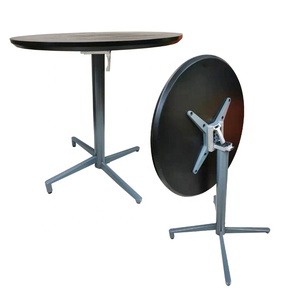 OEM折叠桌不锈钢底座腿木制面板圆形可调节咖啡餐桌家用餐厅 - Product Image 1