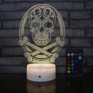 Personalized Acrylic <strong>Skull</strong> 3D Illusion <strong>Lamp</strong> Cracked Base Bedroom Decorative Light Remote Control LED Night Light - Product Image 6