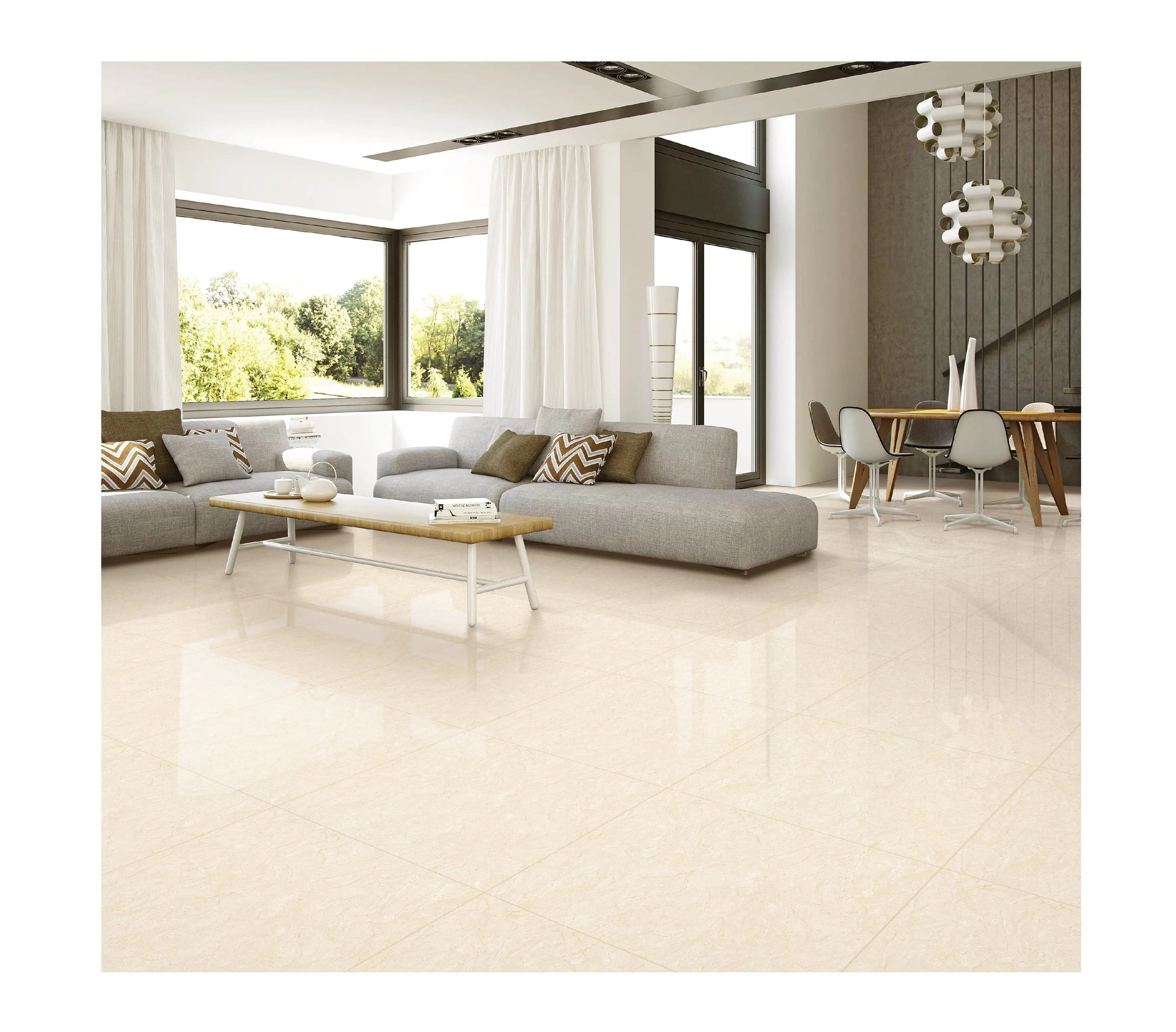 Carrelage de sol en porcelaine beige, carreaux brillants et brillants, de 60x60cm, 600x600, populaires dans les magasins américains et d'amérique, 24x24 pouces