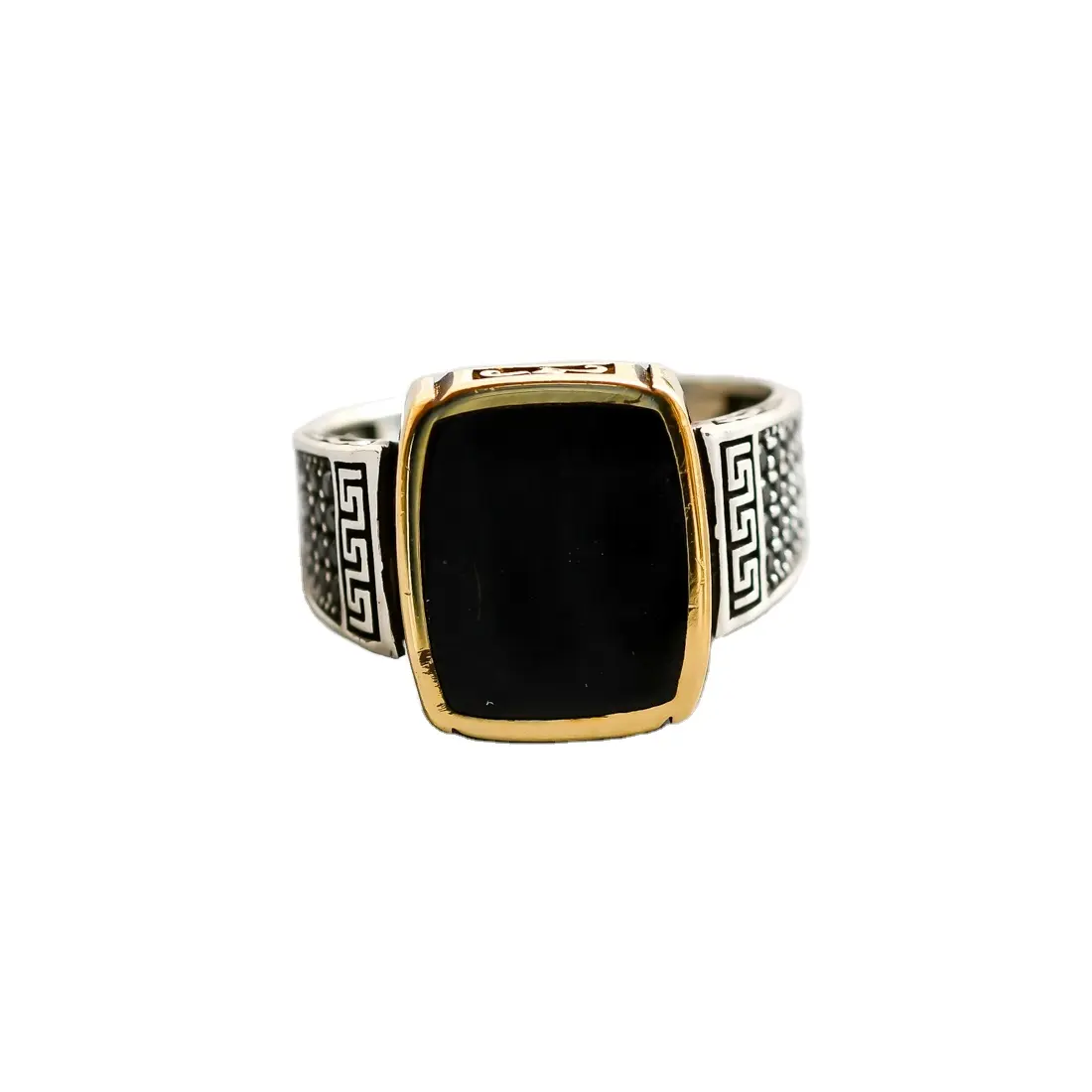 Composé de pierres précieuses en Onyx noir naturel pour homme, bagues tendance, en laiton et argent, Style turc, bijoux, 925