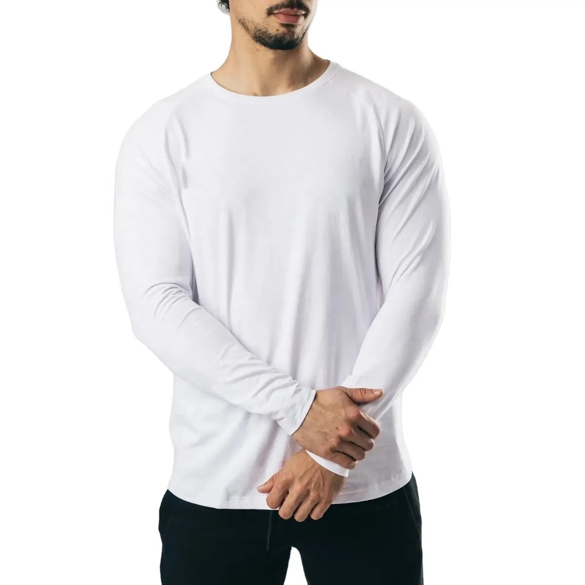 High Quality men 100% Cotton T-Shirt Custom Logo Long Sleeve Tshirt Hip Hop plus size Plain Long Sleeve T Shirt