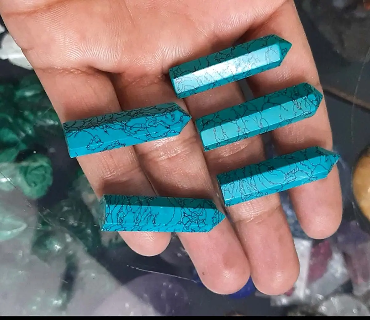 Certified Gemstones Blue Turquoise Pencil Shape Loose Cabochon Gemstone For Aura Healing