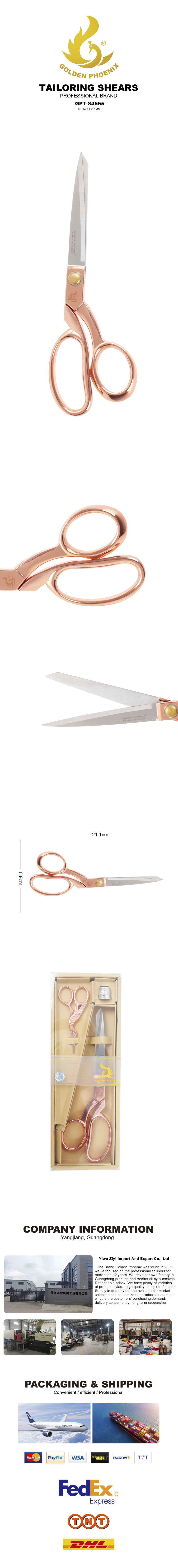 Golden Phoenix Scissor & Shear Golden Phoenix 1 + 1 set 2 pieces tailor scissors household heavy sewing fabric cutting tool gold