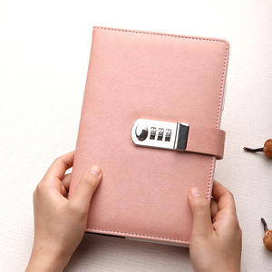 White Pink Custom Logo Bookmark <strong>Notebook</strong> With Metal <strong>Code</strong> Lock Silver Secret Diary Girl Gift Set Box Planner Office <strong>Notebook</strong>